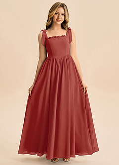 Azazie Delia Junior Abito A-Line in Chiffon Fiocco Terracotta image3