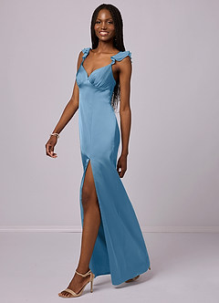 Barbie ♥ Azazie Final Sale Steel Blue Sheath Stretch Satin Dress image1