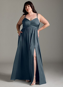 Azazie Alia Bridesmaid Dresses Twilight A-Line Pleated Stretch Satin Dress image8