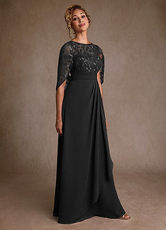 Azazie Beckley Abiti per la Madre della Sposa Abito A-Line in Chiffon Pizzo Nero image4