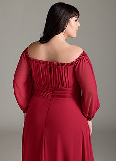 Azazie Rubina Final Sale Dusty Blue A-Line Long Sleeve Chiffon Dress image13