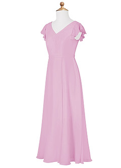 Azazie Claudine Junior Candy Pink A-Line Pleated Chiffon Dress image7