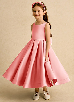 Azazie Babs Blumenmädchenkleider Ballkleid Plissee Matte Satin Kleid Koralle image5