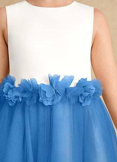 Azazie Louisa Abiti da Ragazza di Fiori Abito A-Line in Tulle Senza Maniche Avorio Ghiandaia Azzurra image6