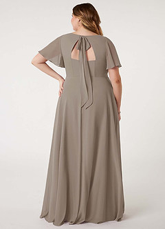 Azazie Kimber Bridesmaid Dresses Taupe A-Line Flounce Sleeve Chiffon Dress image10