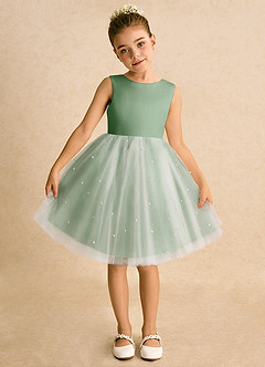 Azazie Esme Flower Girl Dresses Matcha Ball-Gown Bow Tulle Dress image6