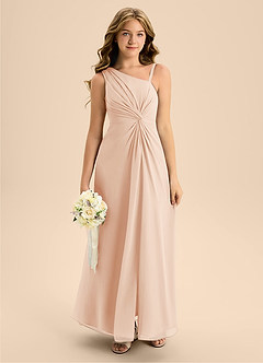 Azazie Brooke Junior Vestido de Rosa Inglesa de Gasa de Corte En A con Corte Lateral image3