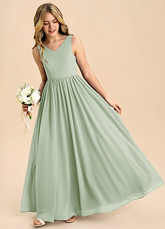 Azazie Hathaway Junior Dusty Sage A-Line Bow Chiffon Dress image4