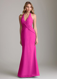 Azazie Valerie Bridesmaid Dresses Fuchsia Mermaid Pleated Chiffon Dress image1