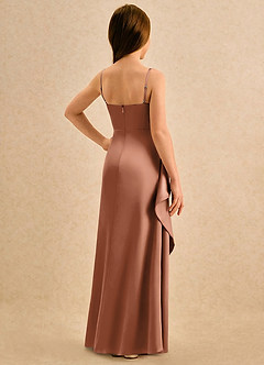 Azazie Cannoli Girls Formal Flower Girl Dresses Bronzer A-Line Pleated Matte Satin Dress image2