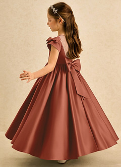 Azazie Toffee Blumenmädchenkleider Ballkleid Schleifen Matte Satin Kleid Rotbraun image5