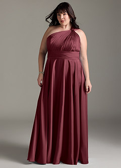 Azazie Charlize Robes de demoiselle d'honneur Robe Trapèze en Satin extensible Asymétrique Merlot image13