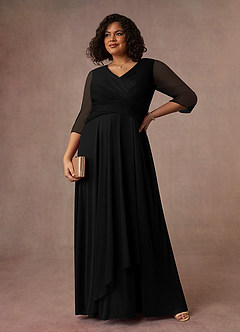 Azazie Annetta Mother of the Bride Dresses Black A-Line V-Neck Pleated Mesh Dress image7