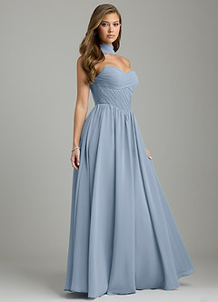 Azazie Tammy At-home Try On Dresses Dusty Blue A-Line Corset Chiffon Dress image8