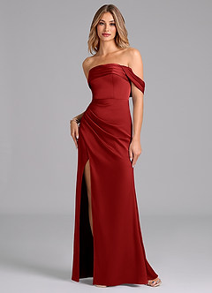 Azazie Lisbeth Robes de demoiselle d'honneur Robe Sirène Convertible en Satin extensible Épaule décolletée Grenade image1