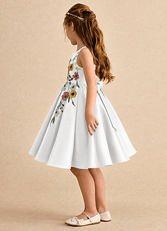Azazie Prima Flower Girl Dresses White A-Line Bow Matte Satin Dress image4