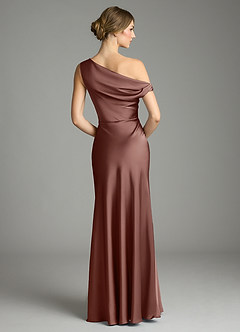 Azazie Emerson Bridesmaid Dresses Espresso Mermaid Off the Shoulder Stretch Satin Dress image2