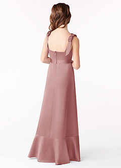 Azazie Barbara Junior Vestido de Rosa Polvorienta de Satén Elástico de Corte en A con Lazo image3