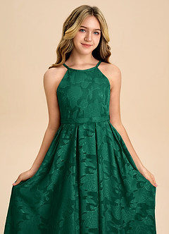 Azazie Arianthe Junior Emerald A-Line Pleated Floral Burnout Dress image8