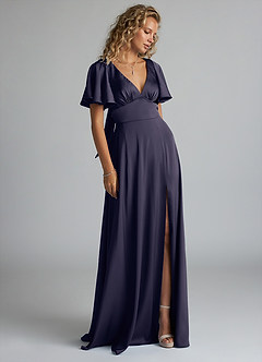 Azazie Kimber Bridesmaid Dresses Stormy A-Line Ruched Stretch Satin Dress image4