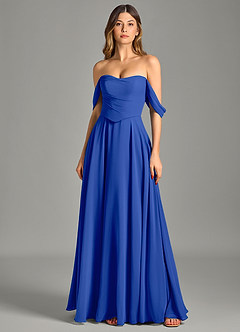 Azazie Chelsey Brautjungfernkleider Wandelbar A-Linie Schulterfrei Chiffon Kleid Königsblau image6