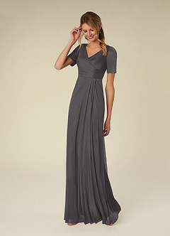 Azazie Bessie Mother of the Bride Dresses Steel Grey A-Line Pleated Mesh Dress image3