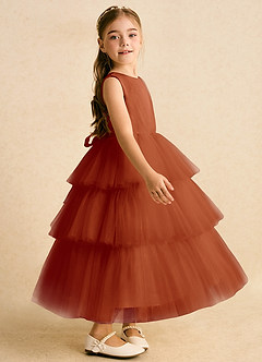 Azazie Marshmallow Blumenmädchenkleider Ballkleid Schleifen Tüll Kleid Paprika image3