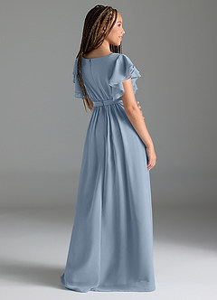 Azazie Daphne Junior Robe Trapèze en Mousseline de soie Plissée Bleu Poussiéreux image5