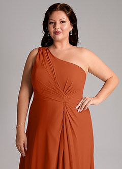 Azazie Brooke Brautjungfernkleider A-Linie One-Shoulder Chiffon Kleid Gebranntes Orange image13