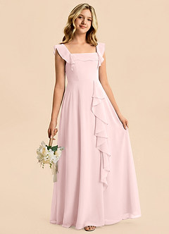 Azazie Nori Junior Blushing Pink A-Line Ruched Chiffon Dress image3
