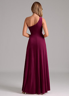Azazie Brooke Vestidos de damas de honor Vestido de Cabernet de terciopelo de Corte en A con Hombro unilateral image2