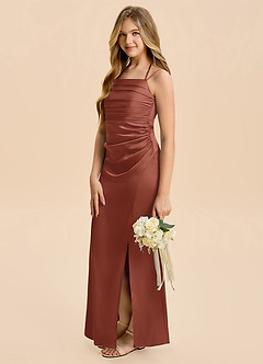 Azazie Nova Junior Robe Trapèze en Satin extensible Plissée Auburn image4