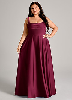 Azazie Shaude Bridesmaid Dresses Burgundy A-Line Pleated Stretch Satin Dress image13