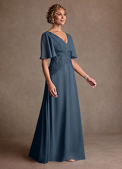 Azazie Milliat 신부의 어머니 드레스 A라인 레이스 쉬폰 플로어 길이 드레스 image2