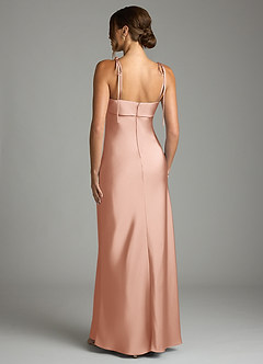 Azazie Ellia Vestidos de damas de honor Vestido de Oro Rosa de Satén Elástico de Corte Recto con Lazo image5
