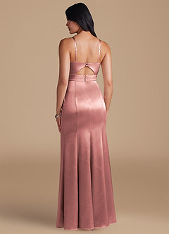 Azazie Shania Vestidos de damas de honor Vestido de Rosa Polvorienta de Satén Metálico de Corte Recto con Plisado image2