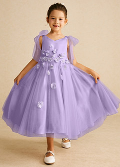 Azazie Minia Flower Girl Dresses Lilac A-Line Bow Matte Satin Dress image1