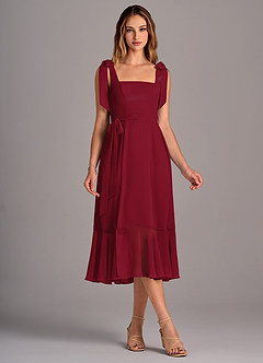 Azazie Deb Bridesmaid Dresses Burgundy A-Line with Pockets Chiffon Convertible Dress image5