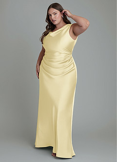 Azazie Kieryn Bridesmaid Dresses Lemon Sorbet Mermaid Pleated Stretch Satin Dress image9