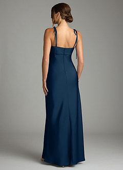 Azazie Ellia Bridesmaid Dresses Dark Navy Sheath Bow Stretch Satin Dress image5