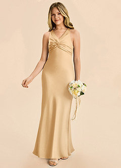 Azazie Hati Junior Vestido Oro de Satén Elástico de Corte Sirena image4