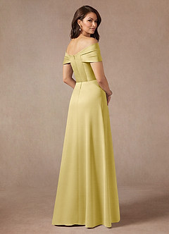 Azazie Amelia Mother of the Bride Dresses Lemon Sorbet A-Line Off the Shoulder Stretch Satin Dress image2