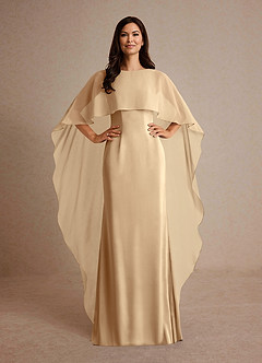 Azazie Milfred Mère de la mariée Robes Robe Fourreau en Satin extensible Col de bateau Champagne image2