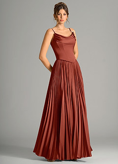 Azazie Saedra Bridesmaid Dresses Terracotta A-Line Corset Stretch Satin Dress image7