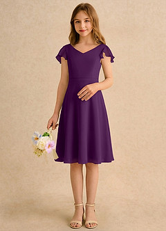 Azazie Narin Girls Formal Abiti da Ragazza di Fiori Abito A-Line in Chiffon Con Maniche Uva image3