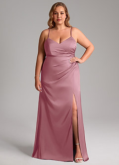 Azazie Azuree Bridesmaid Dresses Vintage Mauve A-Line Pleated Stretch Satin Dress image10