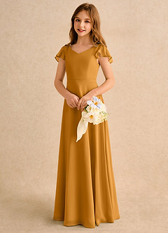 Azazie Nari Girls Formal Blumenmädchenkleider A-Linie mit ärmel Chiffon Kleid Butterscotch image3