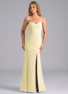 Azazie Wynni Bridesmaid Dresses Lemon Sorbet Mermaid Corset Chiffon Dress image4