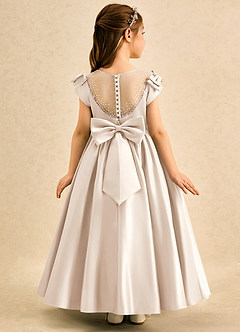 Azazie Toffee Flower Girl Dresses White Alabaster Ball-Gown Bow Matte Satin Dress image1