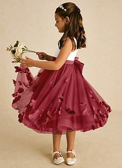 Azazie Sprout Flower Girl Dresses Pomegranate A-Line Bow Tulle Dress image4